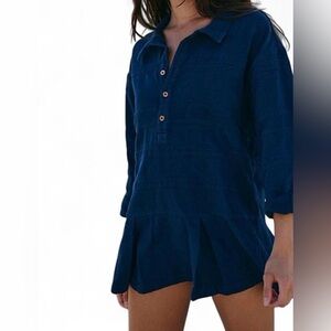 Free People Free Est Checkin in boho Mini dress navy washed blue Small New